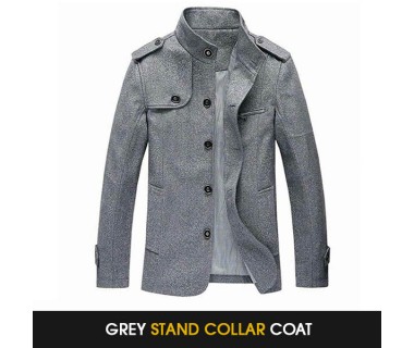 Grey Stand Collar Coat
